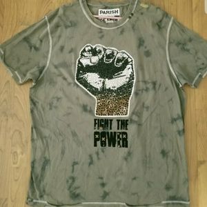 FIGHT THE POWER T-Shirt sequins/studs Green PARISH